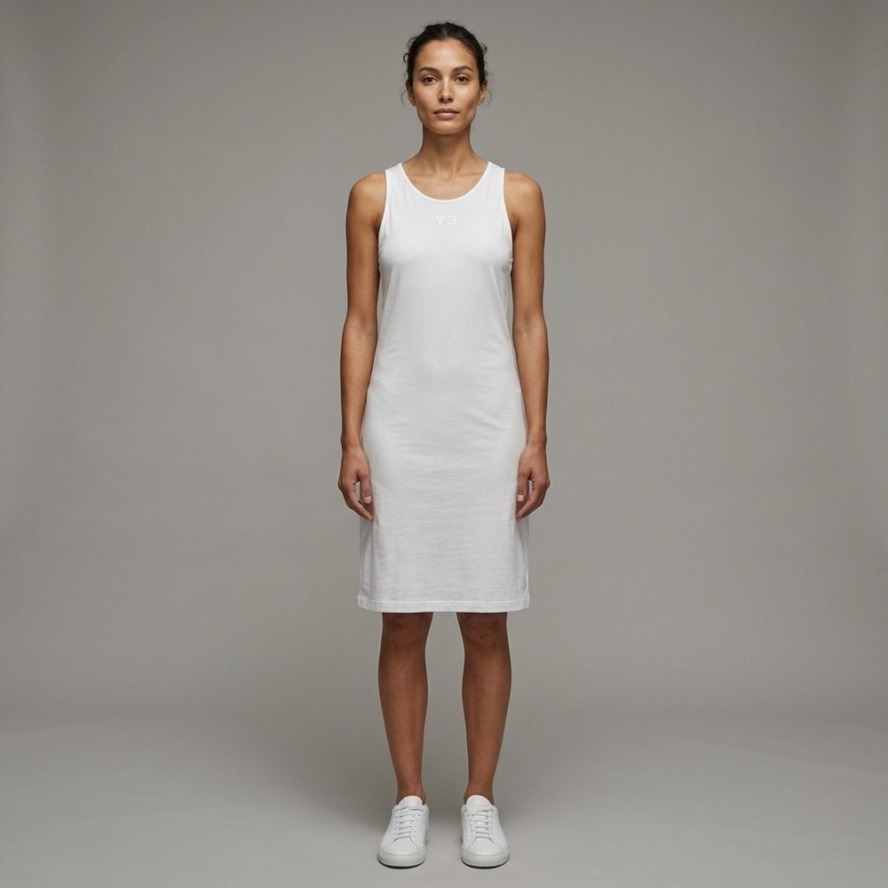 Y-3 Yohji Yamamoto Adidas Womens White Modal Tank‎ Dress Size S Small Scoop Neck